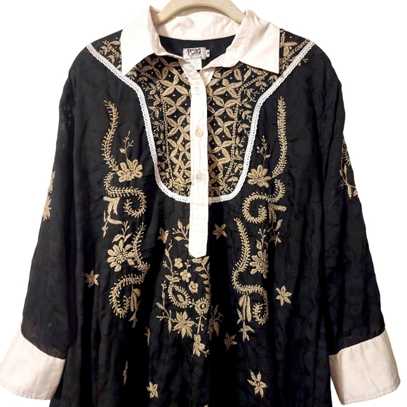 PONG Poco LTD Embroidered Hi-Low Tunic Top | Size Medium - Picture 2 of 7